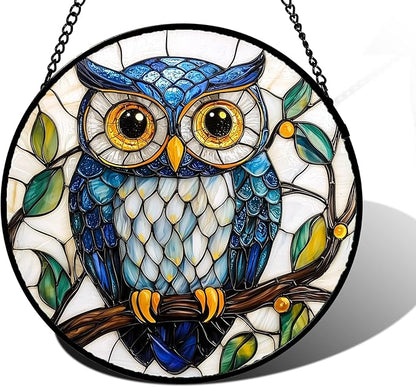 DASTOLL Stained Glass Window Hanging, Owl Gifts for Women Sun Catchers Diamond Glass Panel Hangings Birds Suncatcher Decor for Birthday for Women, Men, Wife, Aunt, and Mom 9.8 in