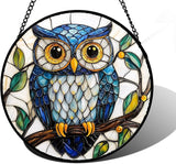 DASTOLL Stained Glass Window Hanging, Owl Gifts for Women Sun Catchers Diamond Glass Panel Hangings Birds Suncatcher Decor for Birthday for Women, Men, Wife, Aunt, and Mom 6.3 in