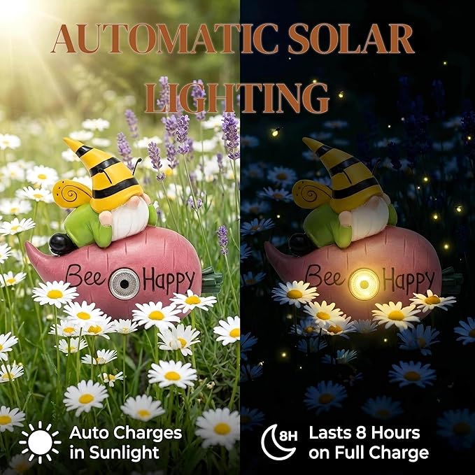 Garden Gnomes Outdoor, Solar Gnome Garden Statue & Fairy Garden Accessories, Funny Garden Gnome Yard Ornaments & Lawn Statues, Resin Decor Gnomes Gifts for Women Mom