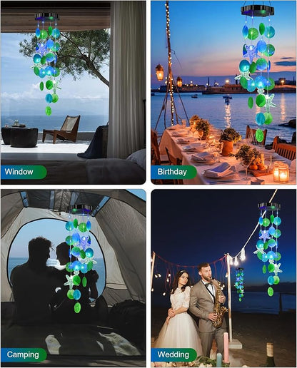Solar Wind Chimes Decorative Lights for Outside, Hanging Lights for Holiday Garden Yard Window Shells Gifts for Mom Grandma Women Wife Girls