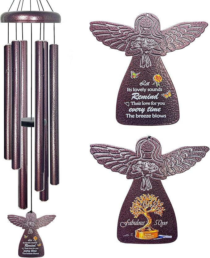 50th Birthday Gifts for Women - 32" Angel Aluminum Wind Chimes for Outside with Harmony Tone, Unique Wind Chimes for Garden, Patios and Backyard Decor, Memorable 50th Birthday Decorations