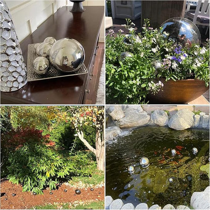 MOLIGOU 6 Pcs Stainless Steel Gazing Balls, 6in/4in/3.5in/3in Diameter Reflective Spheres, Gazing Globe Mirror Balls for Garden, Pond, Yard (Silver)