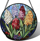 DASTOLL Stained Glass Window Hanging, Colorful Hyacinth Flowers Suncatcher for Doors Window Home Plant Sun Catchers Decoration Mother's Day Birthday Gifts for Women, Men, and Mom 11.8x11.8 in