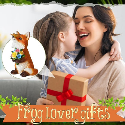 Threehoney Solar Fox Decor for Garden Outdoor Lighted Resin Fox Statue Figurine with LED Light Butterfly Flower Garden Statue for Yard Patio Balcony Women Mom Grandma Mother's Housewarming Gift