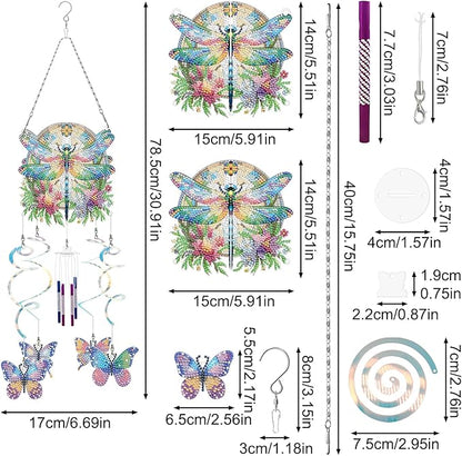 DIY Wind Chime Pendant Spring 3D Diamond Art Painting Hanging Ornament Double Sided Diamond Suncatchers for Window Home Backyard Garden Wall Door Decor-Dragonfly