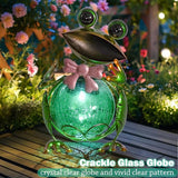 MUMTOP Frog Garden Decor, Frog Solar Lights Outdoor Decorative Waterproof with Crackle Glass Globe and Bowknot Yard Ornaments for Tabletop Garden Lawn Outside Porch Home Decorations