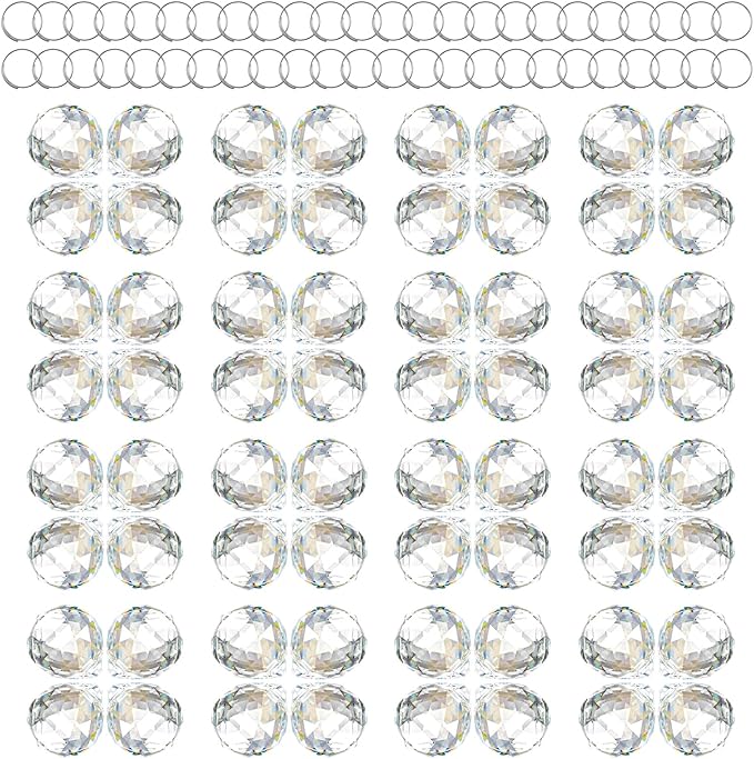 48 Pcs Clear Crystal Ball Prism 20mm Chandeliers Prism Sun Shine Catcher Christmas Crystal Ornaments Rainbow Pendants Maker, Crystals Ball for Window Hanging, Garden Decor, and Gift Making
