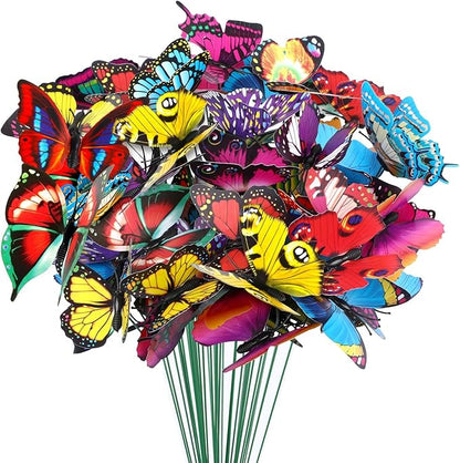 Augshy Butterfly Decorations, 75 Pcs Butterfly Stakes PVC Waterproof Decorative Colorfuli Garden Stakes for Indoor/Outdoor Christmas Yard Decor