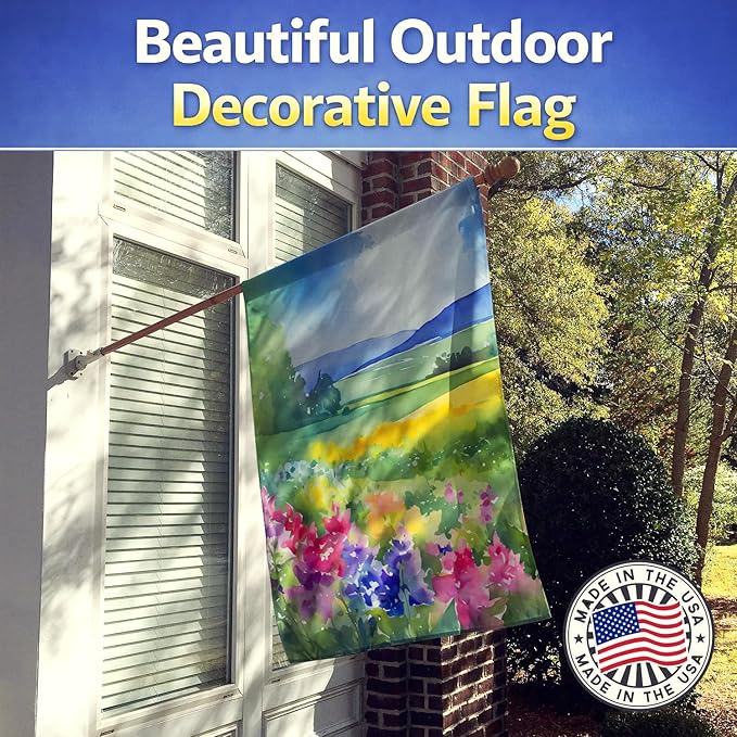 Caroline's Treasures Massachusetts Mayflowers in Watercolor House Flag Large Porch Sleeve Pole Decorative Outside Yard Banner Artwork Wall Hanging, Polyester, House Size, Multicolor