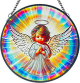 Praying Angel Decor Handmade Stained Glass Rainbow Maker Stained Glass Suncatchers W/Metal Chain - Spiritual Angelic Gift for Women Christmas Thanksgiving Housewarming Gifts