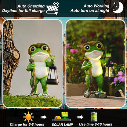 twinbling Solar Frog Garden Decor with Lantern Outdoor Statue for Patio Pathway Frog Figurine for Yard Decoration Lawn Ornament Gardening Gifts for Women Mom Grandma