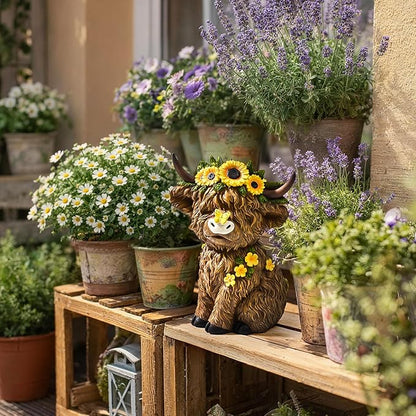 TISEJOY Highland Cow Decor 8", Highland Cow Statues for Garden Decor, Outdoor Indoor Table Desk Decor, Garden Statues for Patio Yard Lawn Windowsill and Backyard, Garden Gifts for Mom, Friends