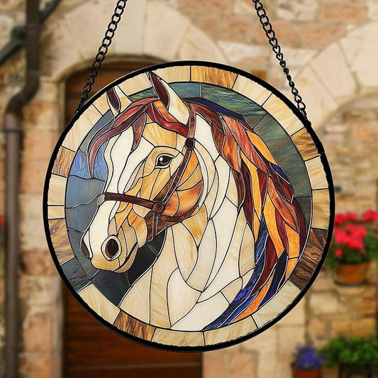 DASTOLL Stained Glass Window Hanging, Animal Horse Colored Mane Sun Catchers Glass Panel Cool Suncatcher Decor for Birthday for Women, Men, Wife, Aunt, and Mom 11.8x11.8 in