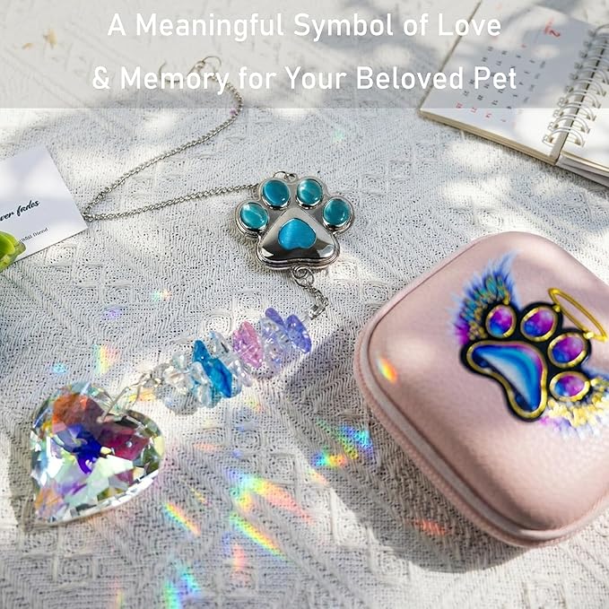 Pet Memorial Suncatcher – Gemstone Paw Crystal, Loss of Dog Sympathy Gift, Pet Bereavement Remembrance for Dogs & Cats