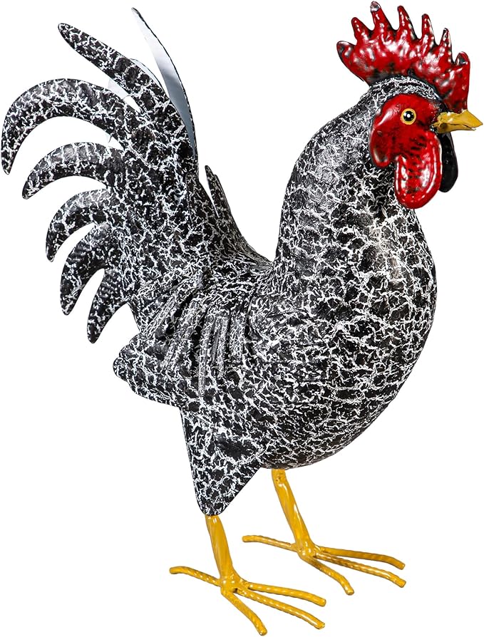 Evergreen Garden 14" Dark Rooster Metal Animal Statues, Garden Decor Metal Yard Art for Lawn Backyard Party Wedding Decoration
