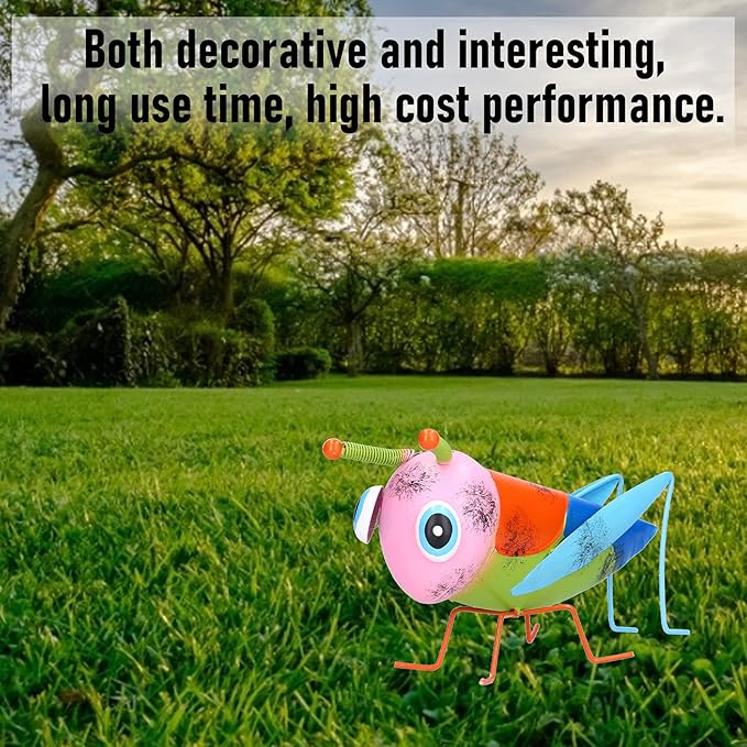 Iron Grasshopper Garden Ornament, Metal Sculpture for Outdoor Patio Lawn Decor, Hand - Painted Anti - Animal Figurine with Vivid Colors for Yard and Home Decoratio (Pink)