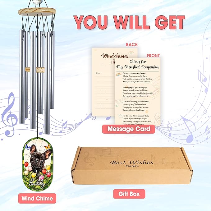 Personalized Pet Memorial Wind Chimes for Dogs Cats, Custom Photo Crystal Memory Suncatcher Ornament, Cat Remembrance Keepsake, Pet Loss Sympathy Gift for Women Dog Lover, WindChimes Outdoor Décor