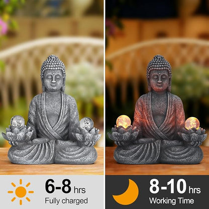 nawaza Buddha Statue Garden 8.2″ Solar Resin for Home Decor Yard Garden Patio Lawn Ornaments, Prayer Spiritual Living Figurine, Decor Outdoor Buddha Figurine Premium Gray