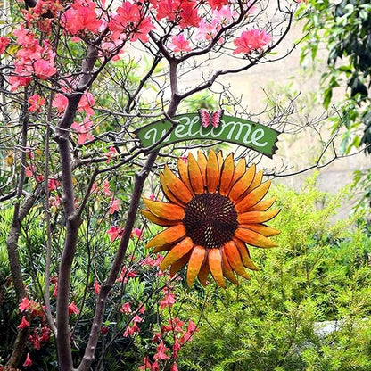 Outdoor Statue Garden Sculpture Garden Statue Outdoor Metal Sunflower Sunflower Welcome Sign Garden Decoration for Outdoor Patio