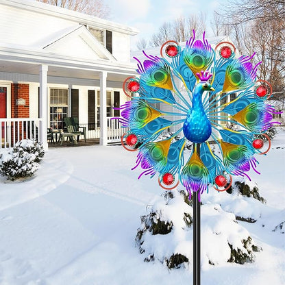 Metal Wind Spinners Outdoor for Garden Yard, 59" Kinetic Large Peacock Wind Spinner & Sculptures with Stable Metal Stake, Garden Windmill for Yard Lawn Patio Art Decor (Colorful)