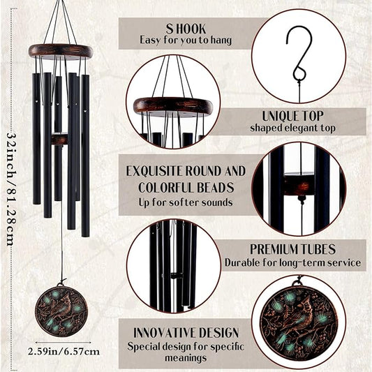 Cardinal Wind Chimes for Outside - Vintage Deep Tone Windchimes Outdoors Garden Yard Patio Indoor Balcony Hanging Decoration Birthday Memorial Sympathy Gifts for Women Men Mom Dad Grandma