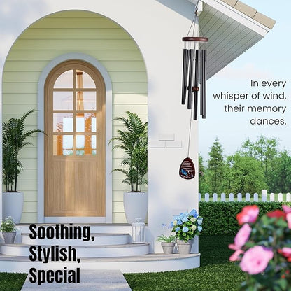 Memorial Wind Chimes for Loss of Loved One, Windchimes in Memory of a Loved One, Sympathy Gift Baskets, Bereavement Condolence Gifts, Memorial Gifts for Loss of Mom, 32" Sympathy Blue Butterfly, Black