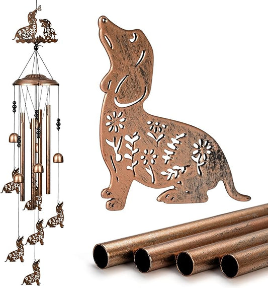 Dachshund Dog Wind Chimes Outdoor Decor Dachshund Dog Birthday Gifts for Women Mom Sister 34 Inch Aluminum Windchimes for Outside Porch, Garden, Yard Decoration