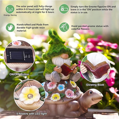 Nacome Solar Gnome Turtle for Garden Decor - Outdoor Statues for Patio,Yard,Balcony Ornament,Birthday Gifts for Women/Mom/Grandma,Mom's Best Gifts
