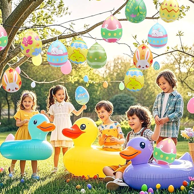 24 Packs 9 Inch Inflatable Easter Eggs Outdoor PVC Inflatable Hanging Eggs Blow Up Easter Egg for Egg Hunts Yard Garden Outdoor Decoration