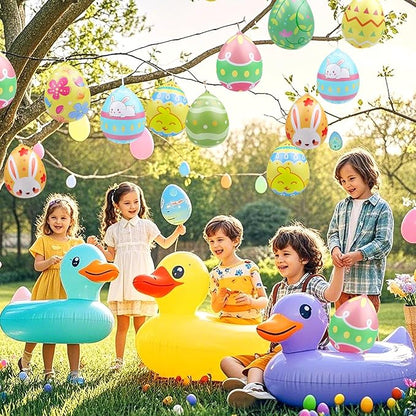 24 Packs 9 Inch Inflatable Easter Eggs Outdoor PVC Inflatable Hanging Eggs Blow Up Easter Egg for Egg Hunts Yard Garden Outdoor Decoration