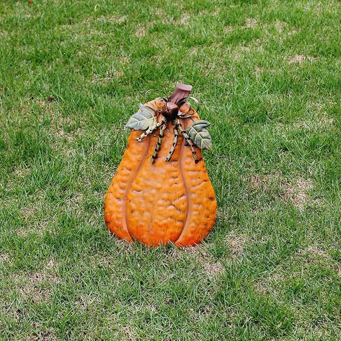 Linfevisi Metal Pumpkin Decor for Outside Standing Pumpkin Sign Flat Fall Porch Decor Yard Pumpkins Statue Outdoor Fall Decorations for Home Shelf Autumn Thanksgiving Halloween Garden Kitchen 13.5"