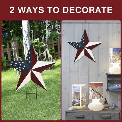 Linfevisi American Flag Star Yard Signs 17.7 Inch Metal Patriotic Barn Stars Garden Stakes US Flag Outdoor 4th of July Decorations Memorial Day Yard Art Lawn Ornaments Patio for Outside