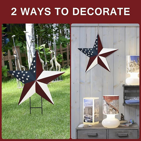 Morning View American Flag Garden Stake Set of 2 Patriotic Decor Metal Star US Flag Yard Sign Bar Star Outdoor Lawn Art Ornament 4th of July Memorial Day Veterans Day Independence Day 12 Inches Tall