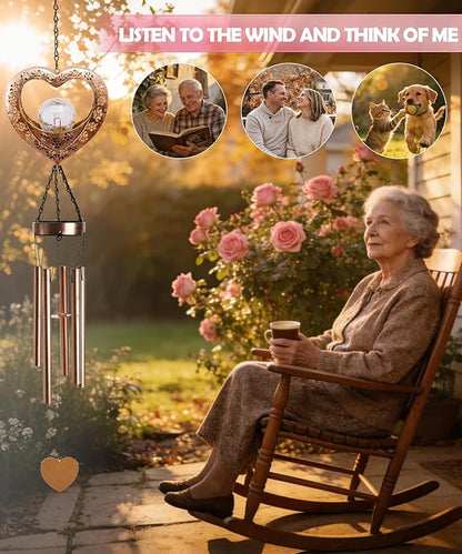Nacome Solar Heart Wind Chimes for Outside: Weatherproof Metal Outdoor Decor Easy Hanging for Garden Patio Tree Window - Melodious Mother's Day Birthday Gifts for Mom Women Mom Grandma Her Wife