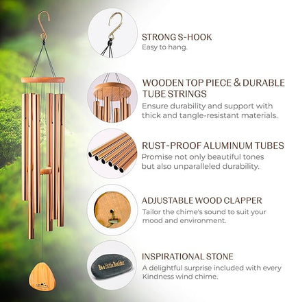 UpBlend XL Wind Chimes for Outside Gift – Deep Tone Wind Chime with Decorative Stone – Garden and Patio Décor for Porch or Yard, Elegant Outdoor Ornament, Meaningful Gift for Neighbors. 41” Bronze.