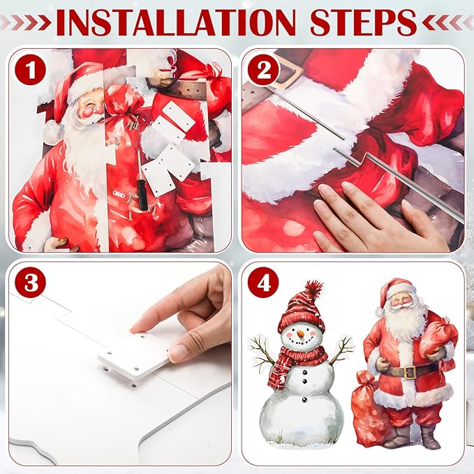 Pinkunn 2 Pcs Large Vintage Christmas Outdoor Decorations PVC Yard Snowman Santa Stake 28" Decorative Yard Stakes Windproof Waterproof for Xmas Farmhouse Lawn Garden Home Outside Decorations