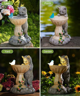 Nacome Solar Cat Statue for Garden Decor: IP44 Weatherproof Resin with Automatic Lighting - No Installation- Outdoor Yard Patio Balcony Art - Birthday Gifts for Bird Lovers Mom Grandma Women