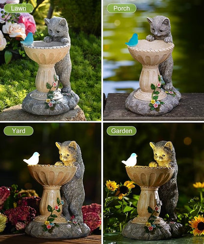 Nacome Solar Cat Statue for Garden Decor: IP44 Weatherproof Resin with Automatic Lighting - No Installation- Outdoor Yard Patio Balcony Art - Birthday Gifts for Bird Lovers Mom Grandma Women