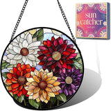 Birthday Gifts for Women - Colorful Flowers Faux Stained Glass Window Hanging Sun Catcher for Door Garden Acrylic Decor Mother's Day Christmas for Mom Nana Grandma Sisters Wife 7.8"