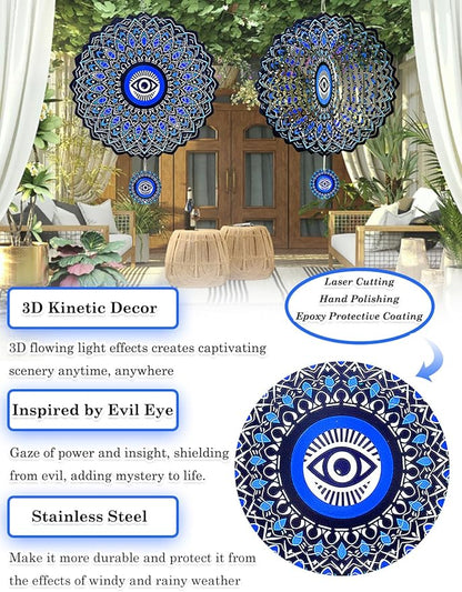 Evil Eye Wind Spinners Outdoor Garden Decor for Outside - 12 Inch 3D Stainless Steel Metal Wind Spinners - Evil Eye Gardening Gifts for Women, Yard Decorations Outdoor Hanging Decor