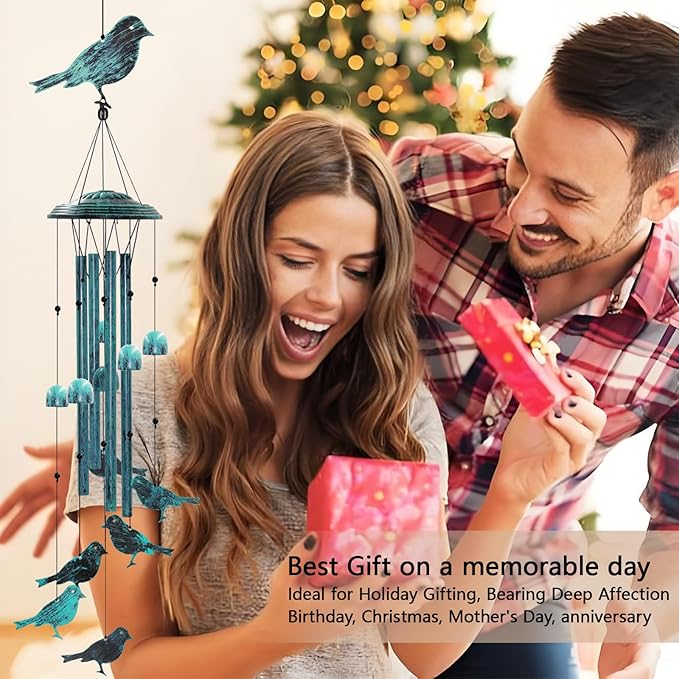 Askhald Bird Wind Chimes for Outside Windchimes Outdoors with 6 Wind Bells Hanging Decor for Patio Garden Porch Backyard Birthday Thanksgiving Christmas for Mom Grandma Nana