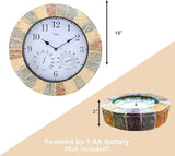 Lily's Home Hanging Wall Clock, Includes a Thermometer and Hygrometer and is Ideal for Indoor and Outdoor Use, Faux-Stone (10 Inches)