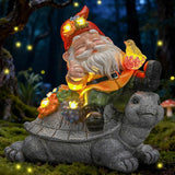 Solar Gnome Statue Outdoor Decor, Gnome on Turtle Figurines with LED Light for for Fairy Garden Yard Balcony Lawn Christmas Housewarming Whimsical Gifts for Women Mom Grandma