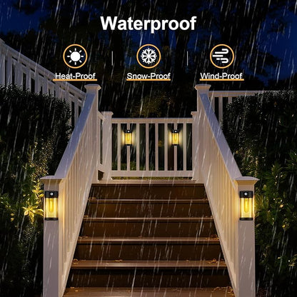 btfarm Solar Fence Lights Outdoor, Motion Sensor Outdoor Lights Waterproof, Retro Metal Glass LED Deck Lighting Solar Powered for Outside Front Door Garden Shed Patio Backyard Decor, 2 Pack