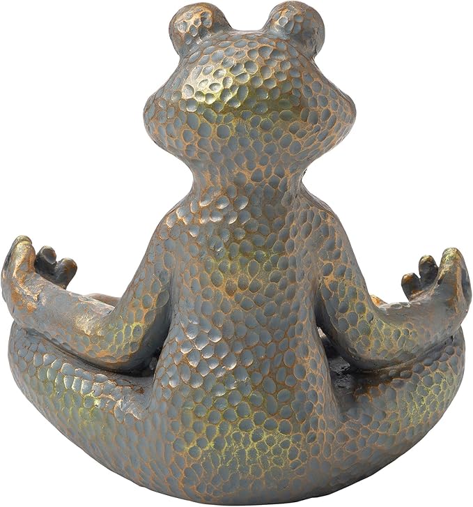 Glitzhome Meditating Yoga Frog Outdoor Statue Garden Sculpture Decor with Birdbath, 14.25" H, Bronze