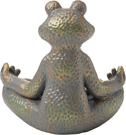Glitzhome Meditating Yoga Frog Outdoor Statue Garden Sculpture Decor with Birdbath, 14.25" H, Bronze