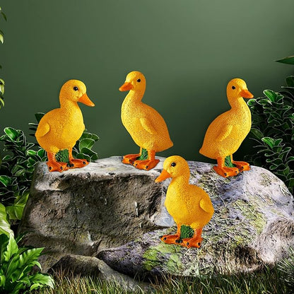 Lenwen 4 Pcs Resin Duck Figures Ducks Statue Duckling Outdoor Garden Statues for Patio Lawn Outdoor Yard Pond Decorations 3.9 x 3.1 x 2.8 Inch, 2 Styles
