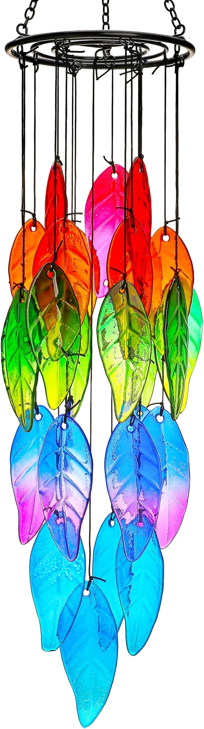 18'' Stained Glass Leaves Wind Chimes for Outside Unique Rainbow Leaves Forest Windchimes Outdoor Decoration Garden Decor