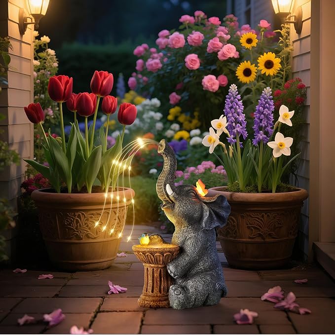 Garden Decor Watering Elephant Statues, Mother's Day, Birthday Gifts for Women Mom Grandma, Valentine's Day, Garden Art Housewarming Decor- Outdoor Statue Solar Lights Ornament for Yard Patio Balcony