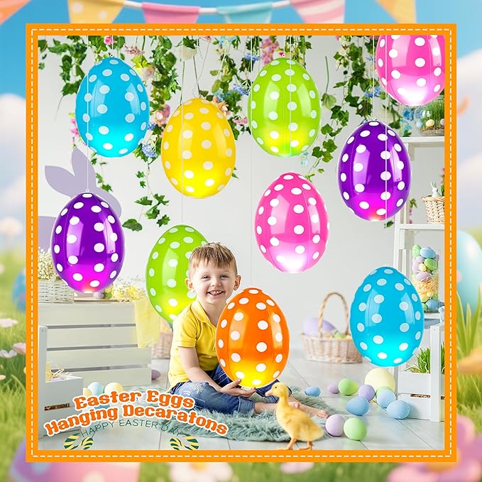 12 Pcs Inflatable Easter Eggs 16 Inch Jumbo Colorful Blow up Easter Egg Decorations for Yard Lawn Garden Holiday Party Indoor Outdoor Decor, 6 Colors